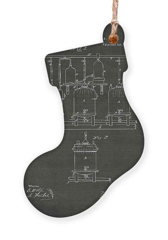 Beer Ornament featuring the digital art 1873 Brewing Beer and Ale Patent Artwork - Gray by Nikki Marie Smith