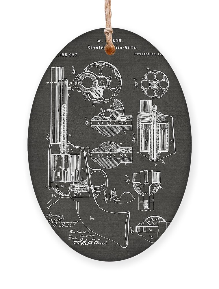 Colt Peacemaker Ornament featuring the digital art 1875 Colt Peacemaker Revolver Patent Artwork - Gray by Nikki Marie Smith