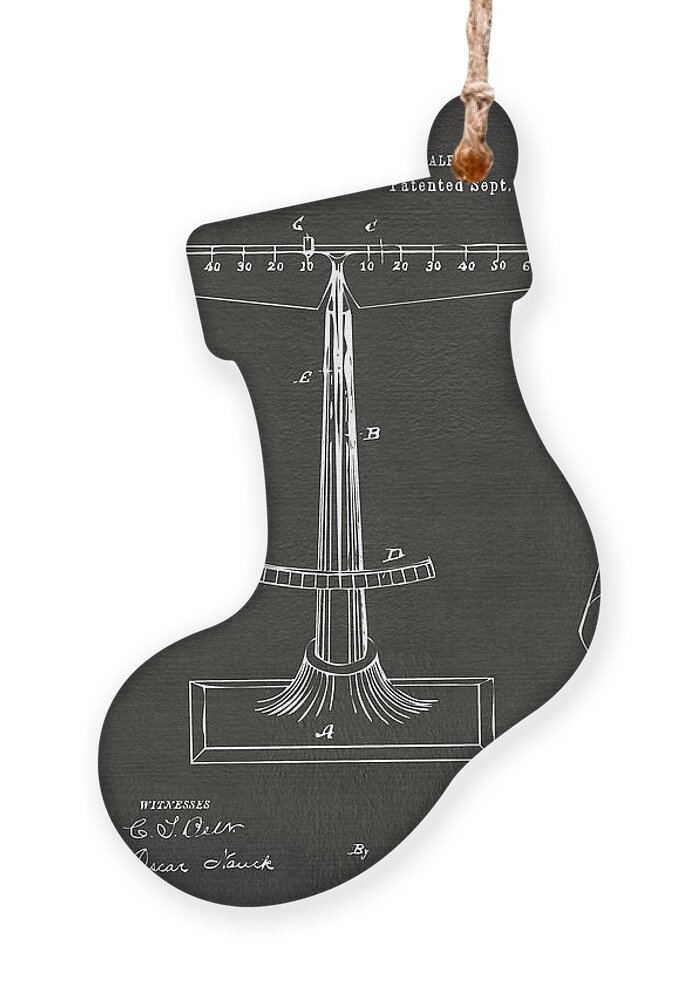 Justice Ornament featuring the digital art 1885 Balance Weighing Scale Patent Artwork - Gray by Nikki Marie Smith