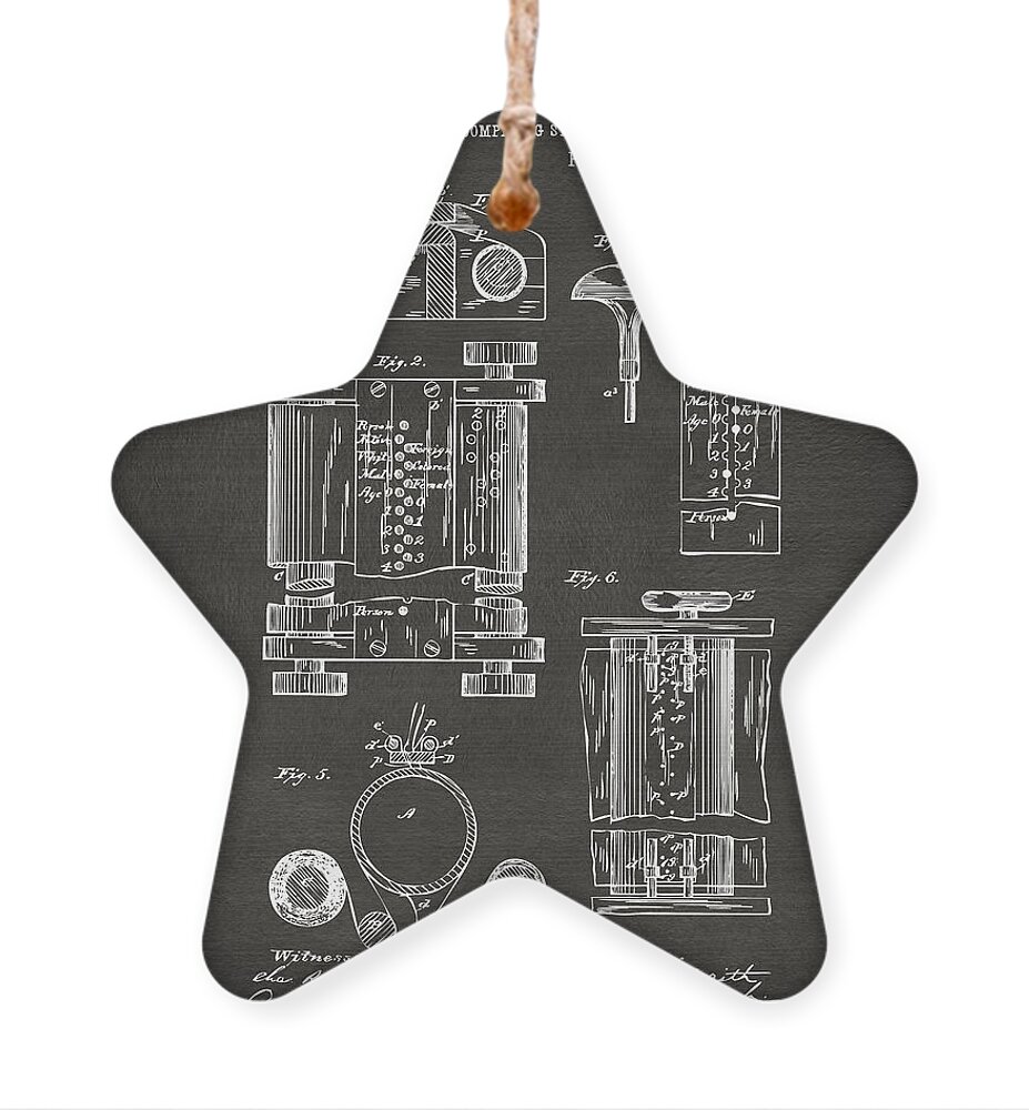 First Computer Ornament featuring the digital art 1889 First Computer Patent Gray by Nikki Marie Smith