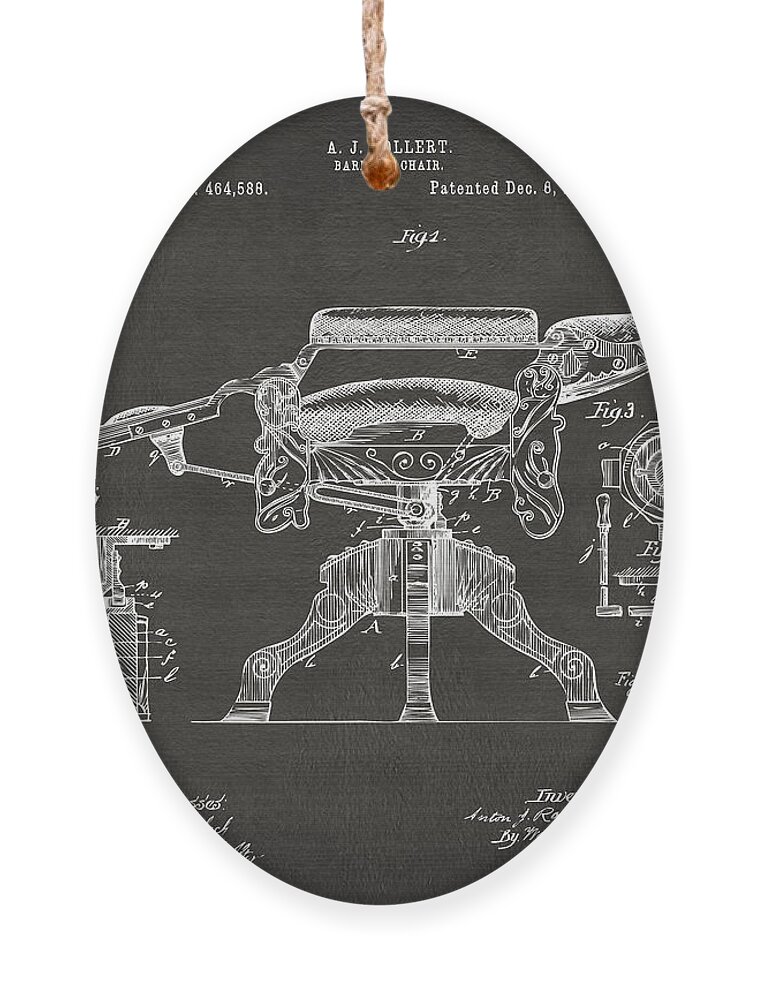 Barber Chair Ornament featuring the digital art 1891 Barber's Chair Patent Artwork - Gray by Nikki Marie Smith