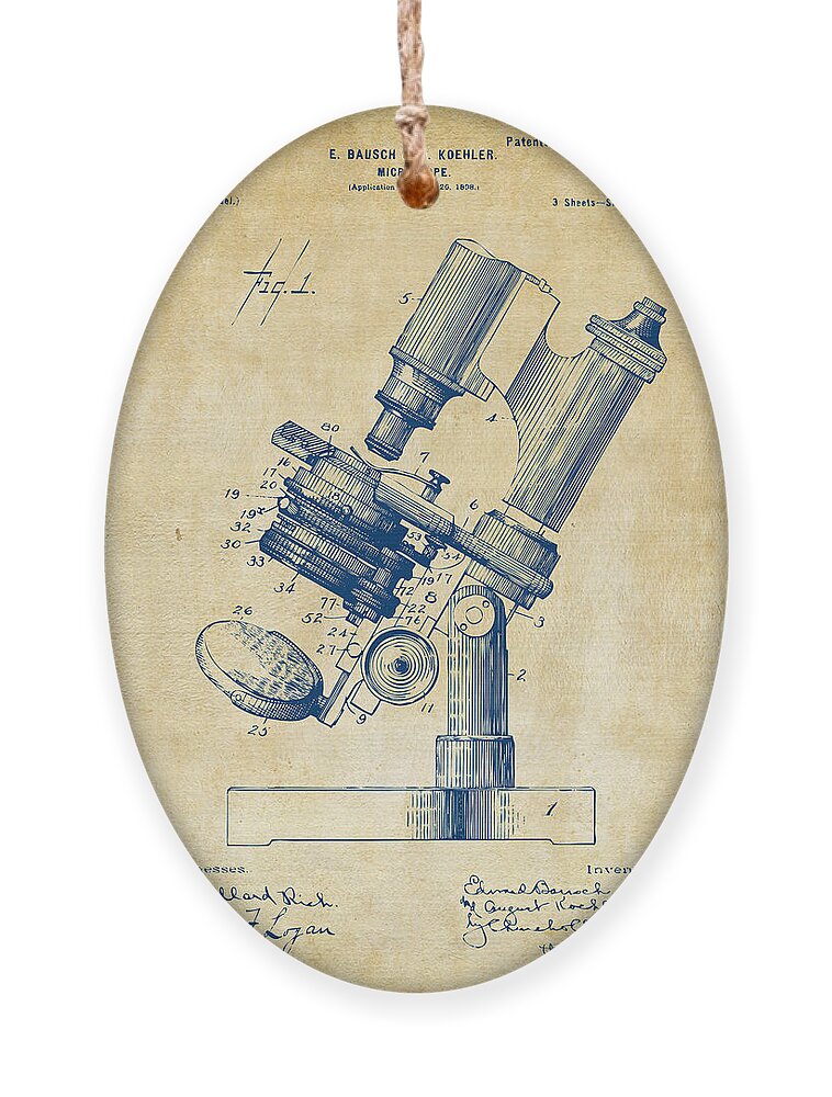 Microscope Ornament featuring the digital art 1899 Microscope Patent Vintage by Nikki Marie Smith