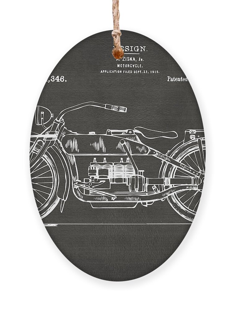 Harley Ornament featuring the digital art 1919 Motorcycle Patent Artwork - Gray by Nikki Marie Smith