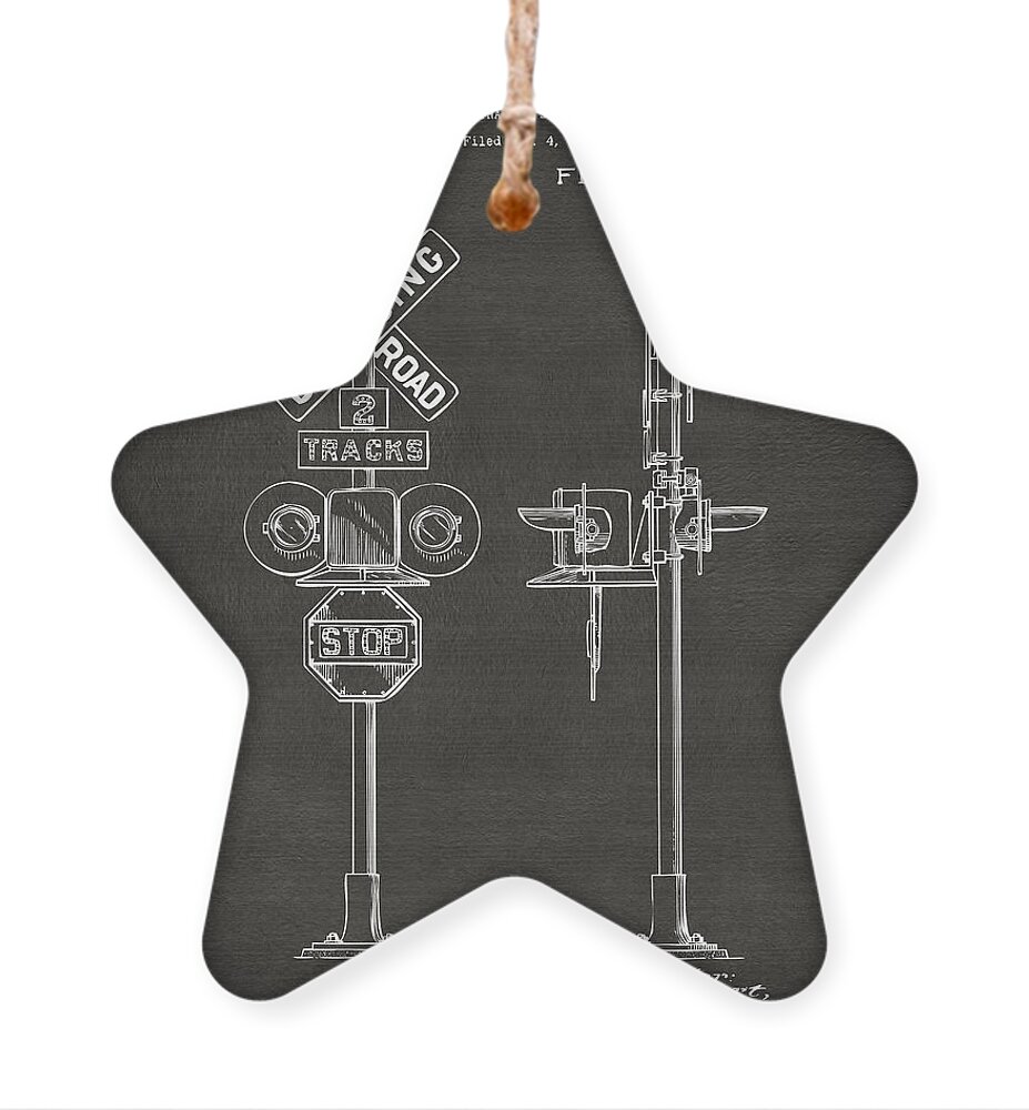 Rail Road Ornament featuring the digital art 1936 Rail Road Crossing Sign Patent Artwork - Gray by Nikki Marie Smith