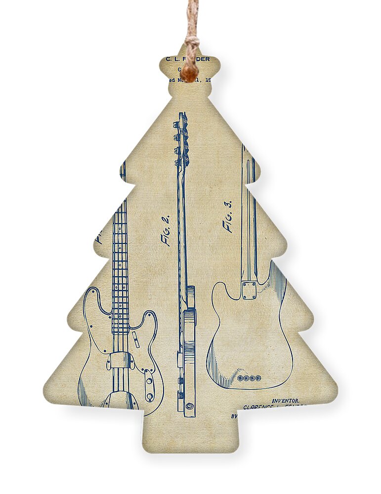 Fender Guitar Ornament featuring the digital art 1953 Fender Bass Guitar Patent Artwork - Vintage by Nikki Marie Smith