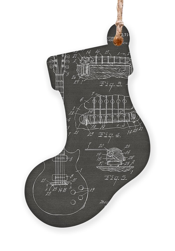 Guitar Ornament featuring the digital art 1955 McCarty Gibson Les Paul Guitar Patent Artwork - Gray by Nikki Marie Smith