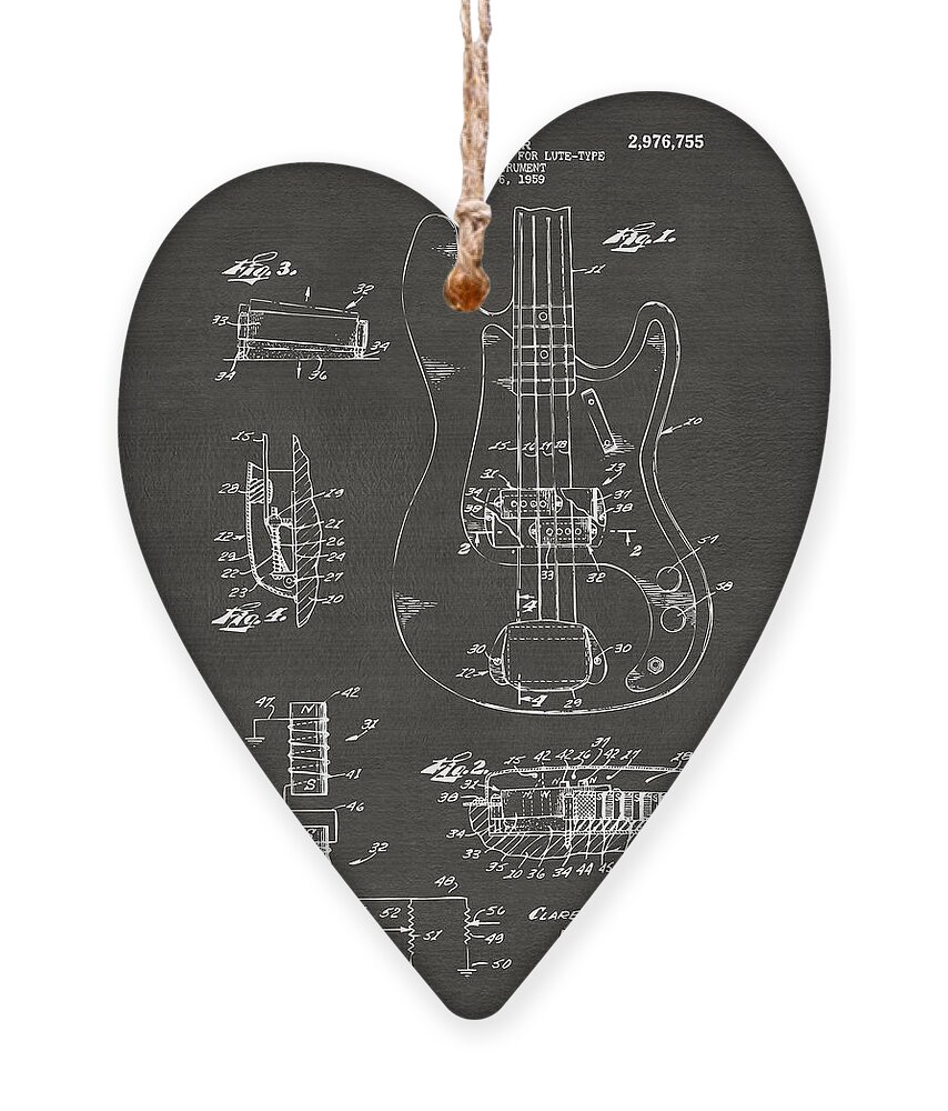 Guitar Ornament featuring the digital art 1961 Fender Guitar Patent Artwork - Gray by Nikki Marie Smith