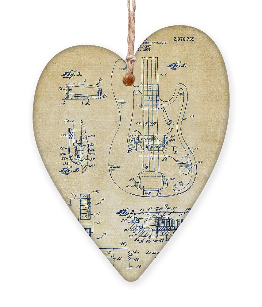 Guitar Ornament featuring the digital art 1961 Fender Guitar Patent Artwork - Vintage by Nikki Marie Smith
