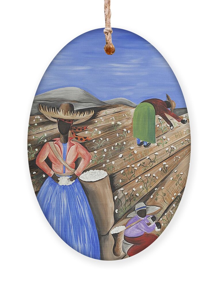 Gullah Art Ornament featuring the painting Cotton Pickin' Cotton by Patricia Sabreee