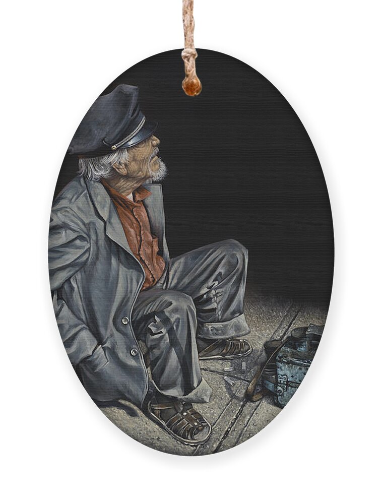 Shoeshiner Ornament featuring the painting Empty Pockets by Ricardo Chavez-Mendez