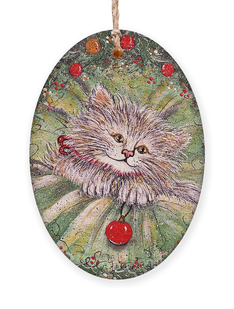 Cat Ornament featuring the painting Happy Holidays by Natalie Holland