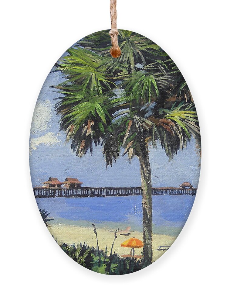 #faatoppicks Ornament featuring the painting Naples Pier Naples Florida #2 by Christine Hopkins