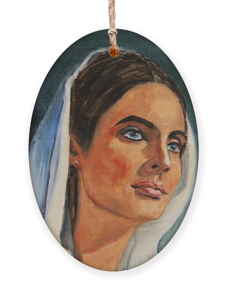 Woman Ornament featuring the painting Ready to Take the Vow by Xueling Zou