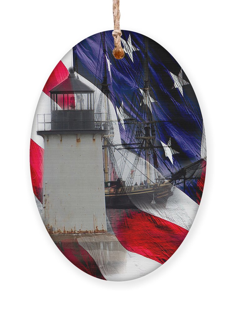  Lighthouses Of New England Ornament featuring the photograph Salem's Friendship sails past Fort Pickering Lighthouse by Jeff Folger