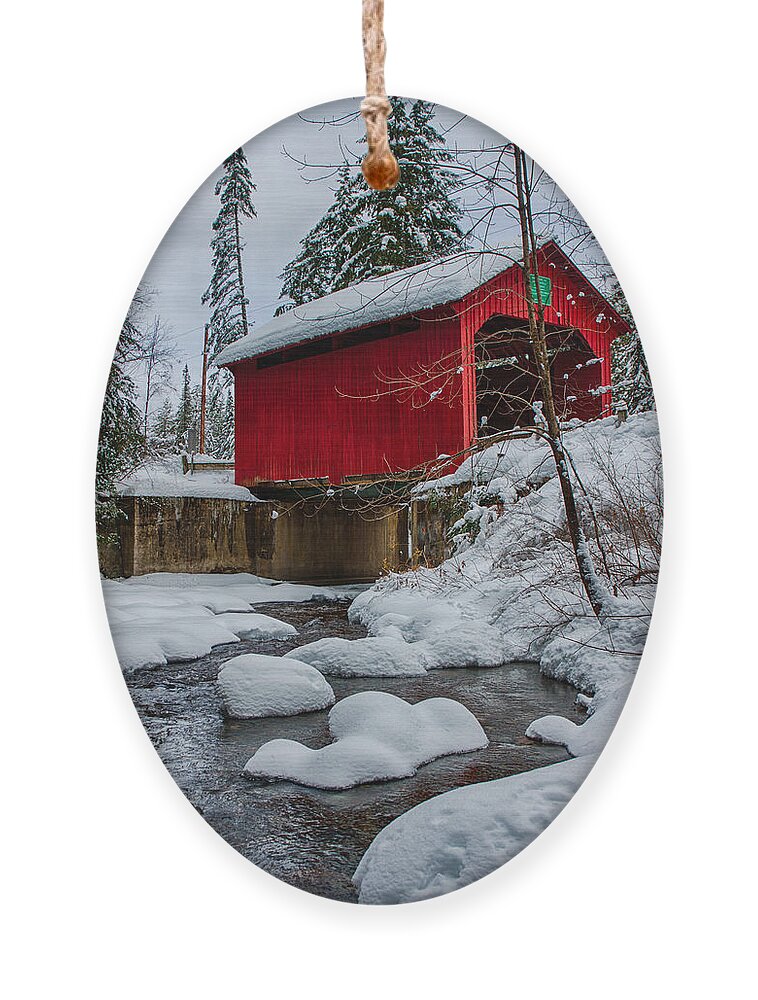 Covered Bridge Ornament featuring the photograph Vermonts Moseley covered bridge by Jeff Folger