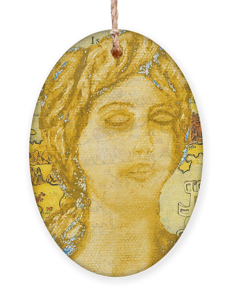 Augusta Stylianou Ornament featuring the digital art Ancient Cyprus Map and Aphrodite #34 by Augusta Stylianou