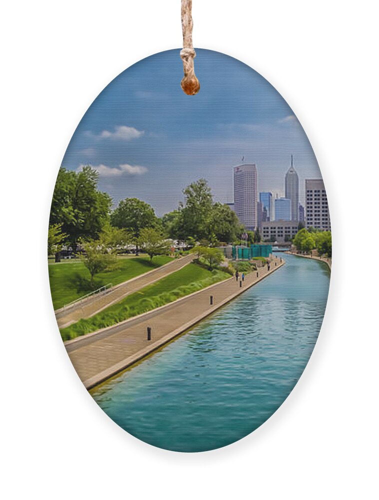Indiana Ornament featuring the photograph Indianapolis Skyline from the Canal #3 by Ron Pate
