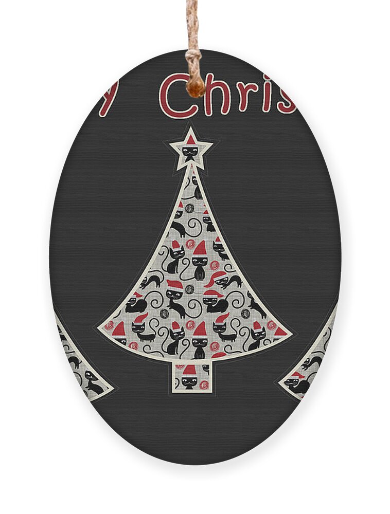 Trees Ornament featuring the digital art 3 Trees Santa Cat - Black Christmas Greeting Card by Aimelle Ml