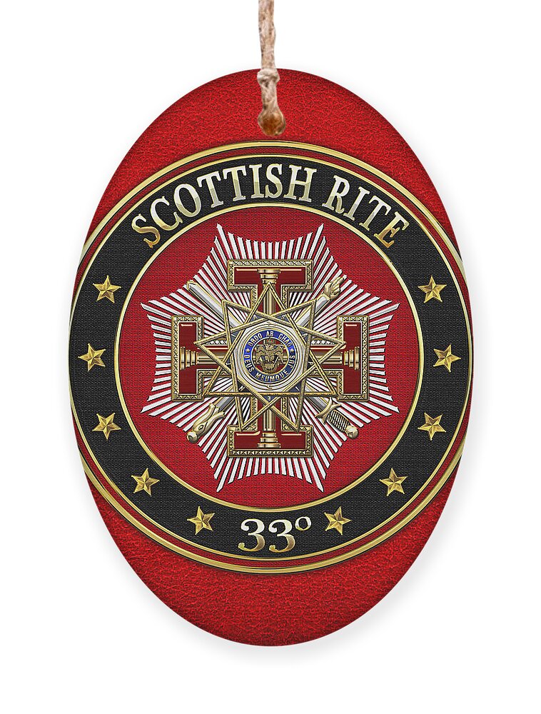 'scottish Rite' Collection By Serge Averbukh Ornament featuring the digital art 33rd Degree - Inspector General Jewel on Red Leather by Serge Averbukh