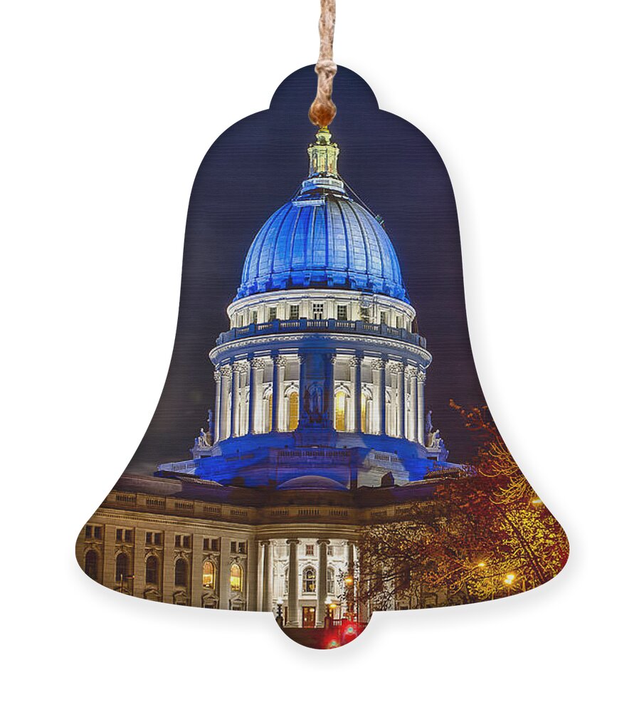 Blue Ornament featuring the photograph Madison Capitol #4 by Steven Ralser