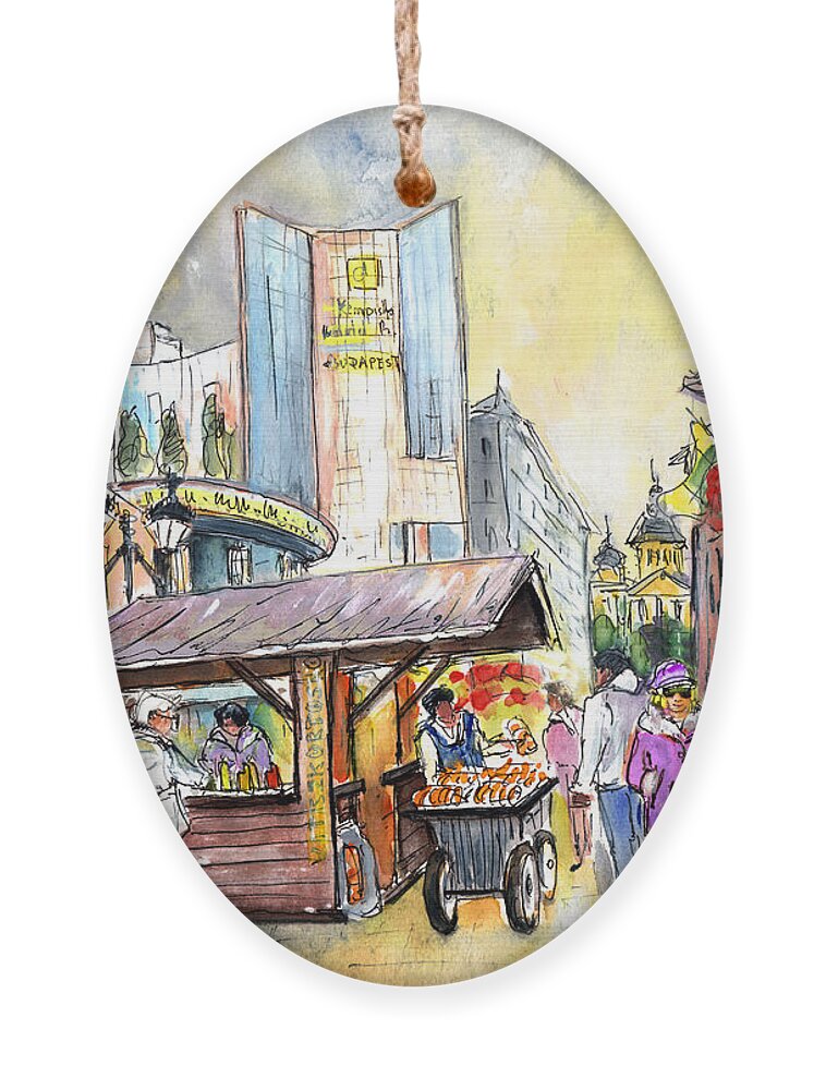 Travel Ornament featuring the painting A Chimney Cake Stand In Budapest by Miki De Goodaboom