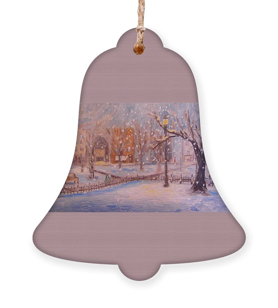 Snow Ornament featuring the painting A short cut through the park by Daniel W Green