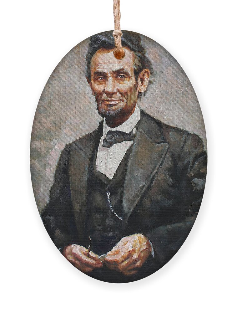 Abraham Lincoln Ornament featuring the painting Abraham Lincoln by Ylli Haruni