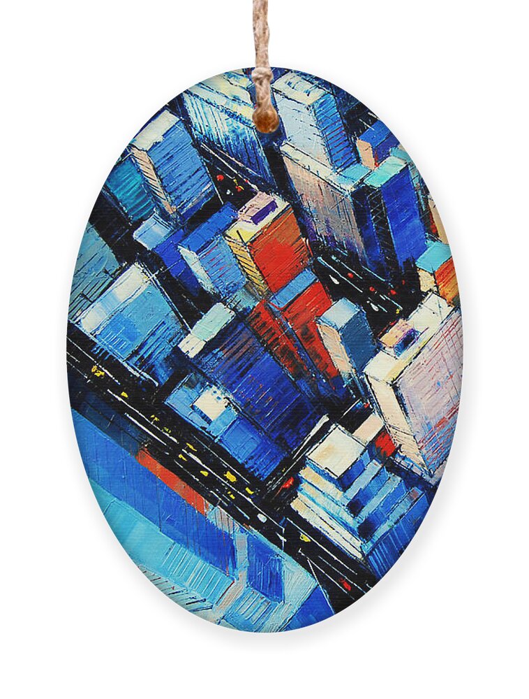 Abstract New York Sky View Ornament featuring the painting Abstract New York Sky View by Mona Edulesco