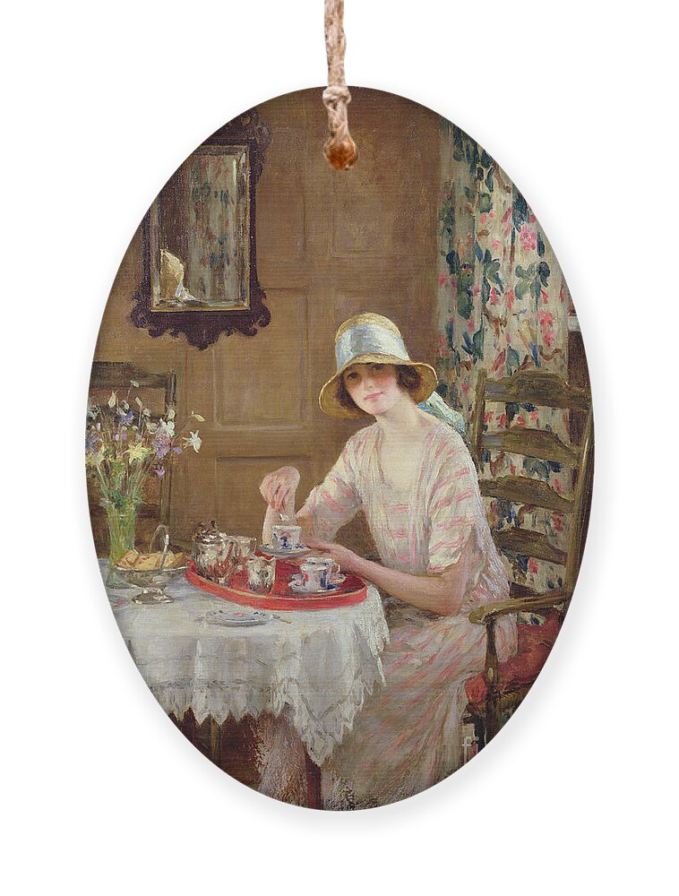 Woman Ornament featuring the painting Afternoon Tea by William Henry Margetson