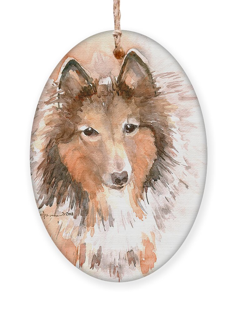 Shetland Sheepdog Ornament featuring the painting Amber by Claudia Hafner