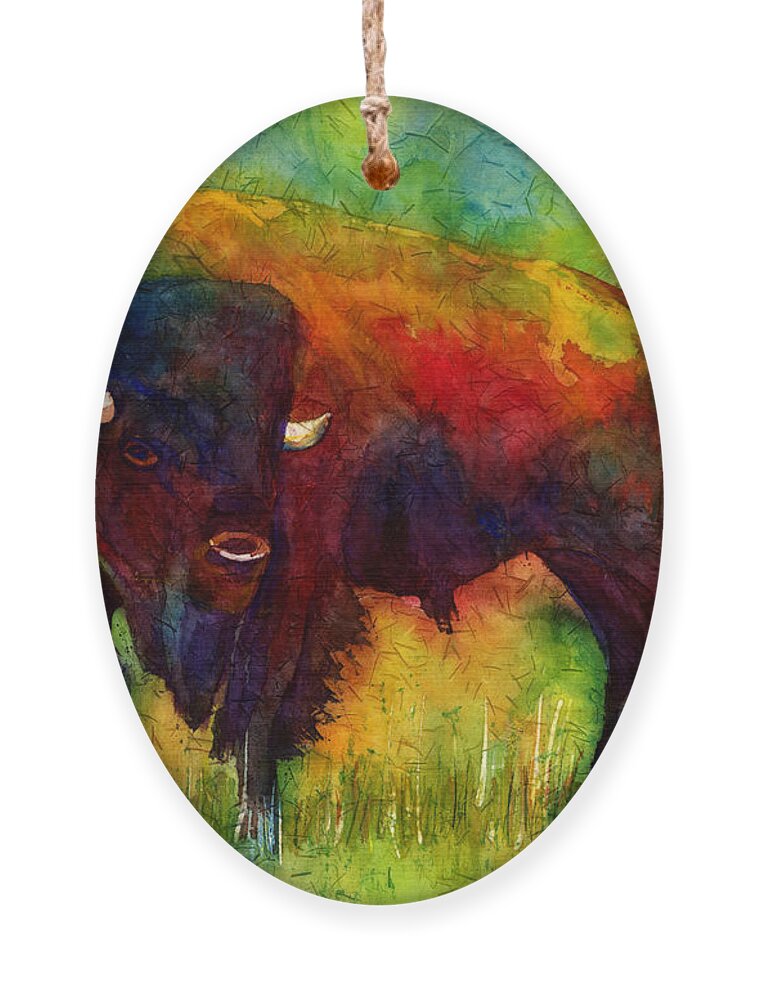Bison Ornament featuring the painting American Buffalo by Hailey E Herrera