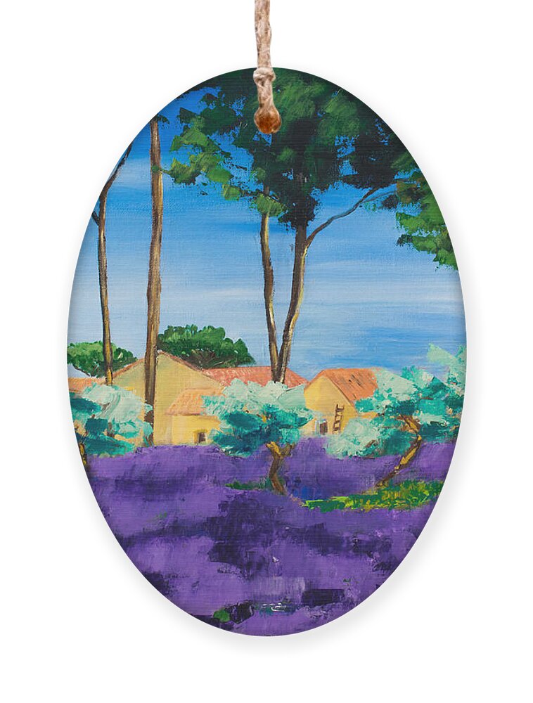 Landscape Ornament featuring the painting Among the Lavender by Elise Palmigiani