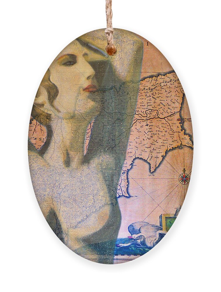 Augusta Stylianou Ornament featuring the digital art Ancient Cyprus Map and Aphrodite by Augusta Stylianou