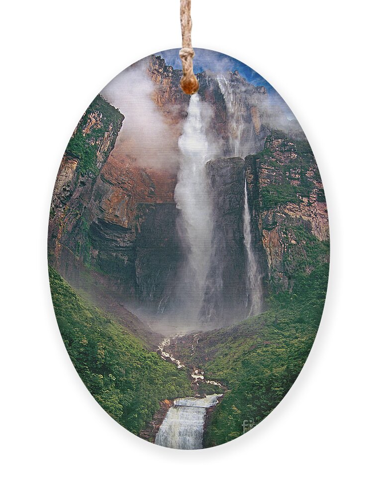 Angel Falls Ornament featuring the photograph Angel Falls in Venezuela by Dave Welling