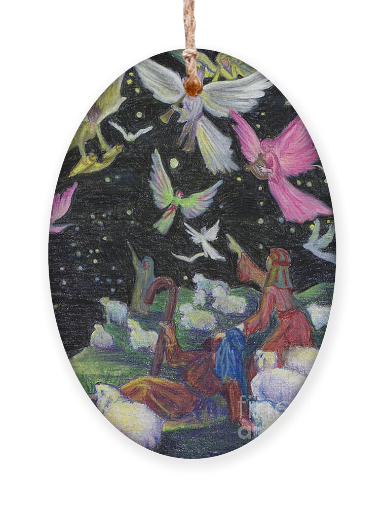 Nativity Ornament featuring the painting Angel Skies by Nancy Cupp