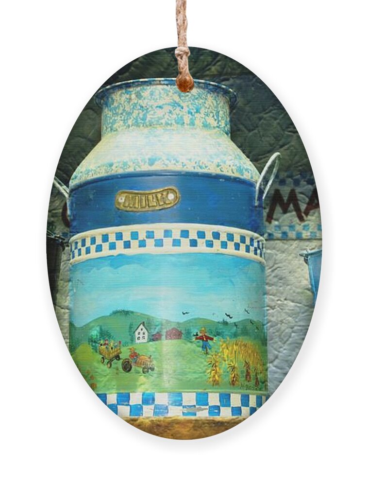 Dairy Milk Can Ornament featuring the photograph Antique Dairy Milk Can And Pails by Judy Palkimas