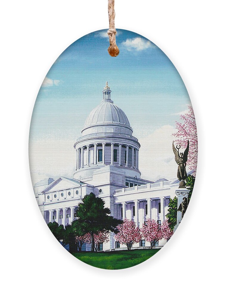 Little Rock Ornament featuring the painting Arkansas Capitol Blossoms by Glenn Pollard