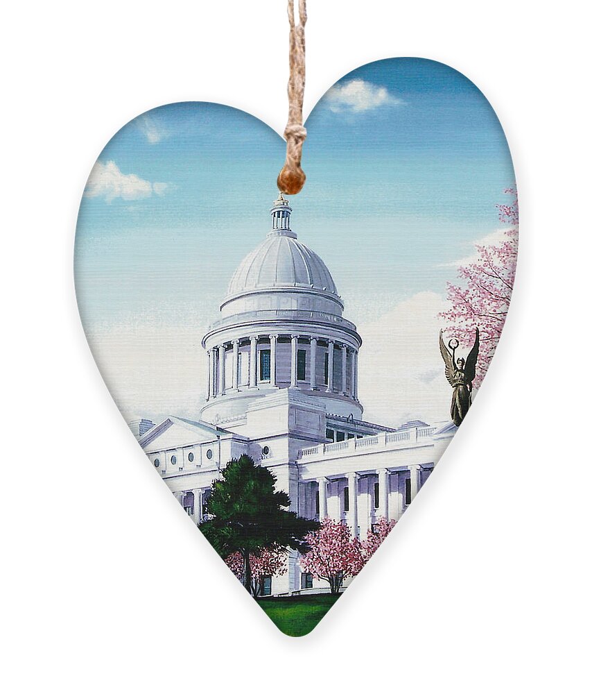 Little Rock Ornament featuring the painting Arkansas Capitol Blossoms by Glenn Pollard