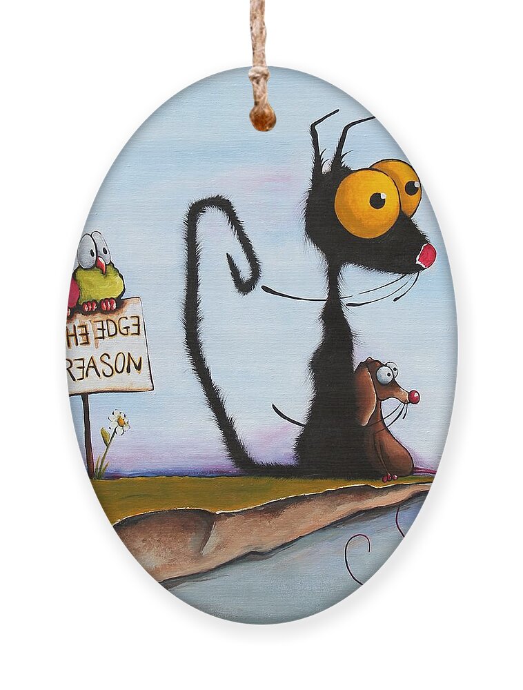 Cat Ornament featuring the painting At the Edge of Reason by Lucia Stewart