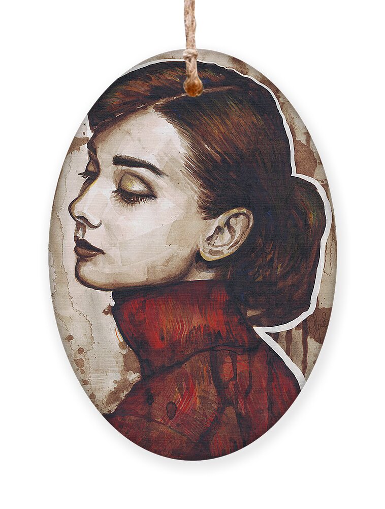 Audrey Hepburn Ornament featuring the painting Audrey Hepburn by Olga Shvartsur