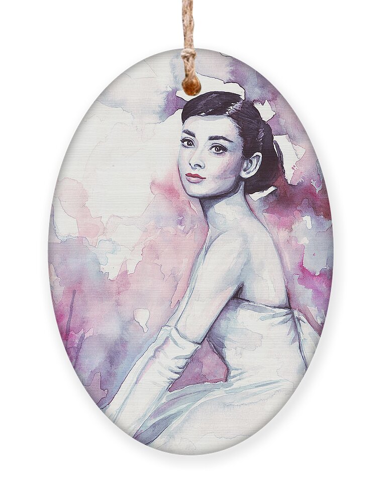 Fashion Watercolor Ornament featuring the painting Audrey Hepburn Portrait by Olga Shvartsur