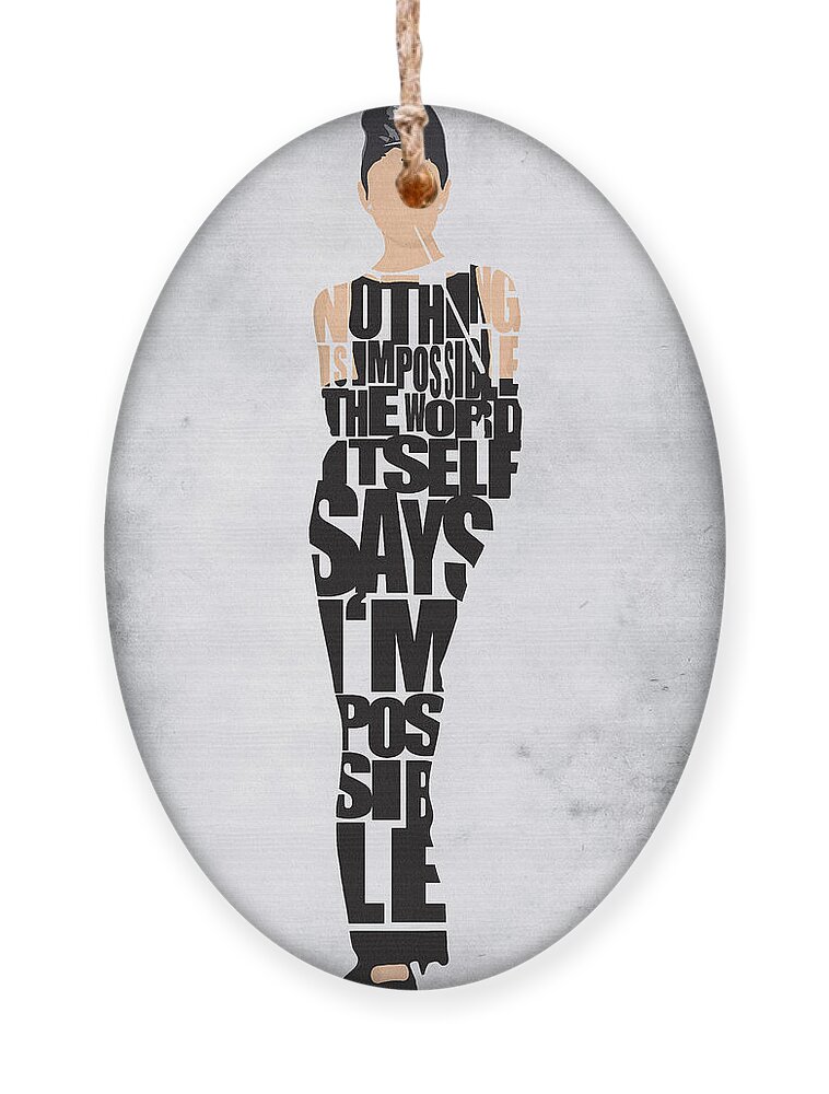 Audrey Hepburn Ornament featuring the digital art Audrey Hepburn Typography Poster by Inspirowl Design