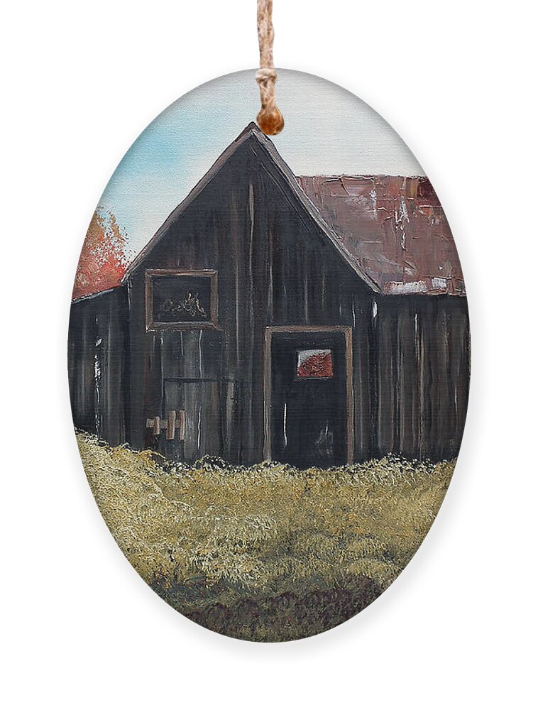 Autumn Barn Ornament featuring the painting Autumn - Barn -orange by Jan Dappen