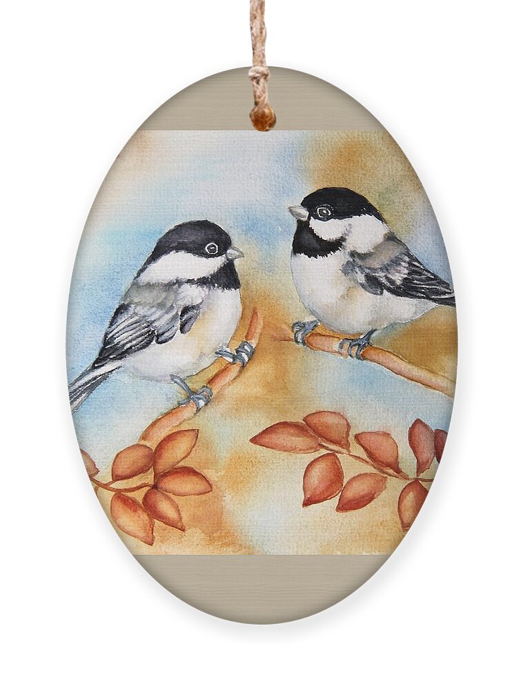 Chickadee Couple Ornament featuring the painting Autumn Chickadees by Inese Poga