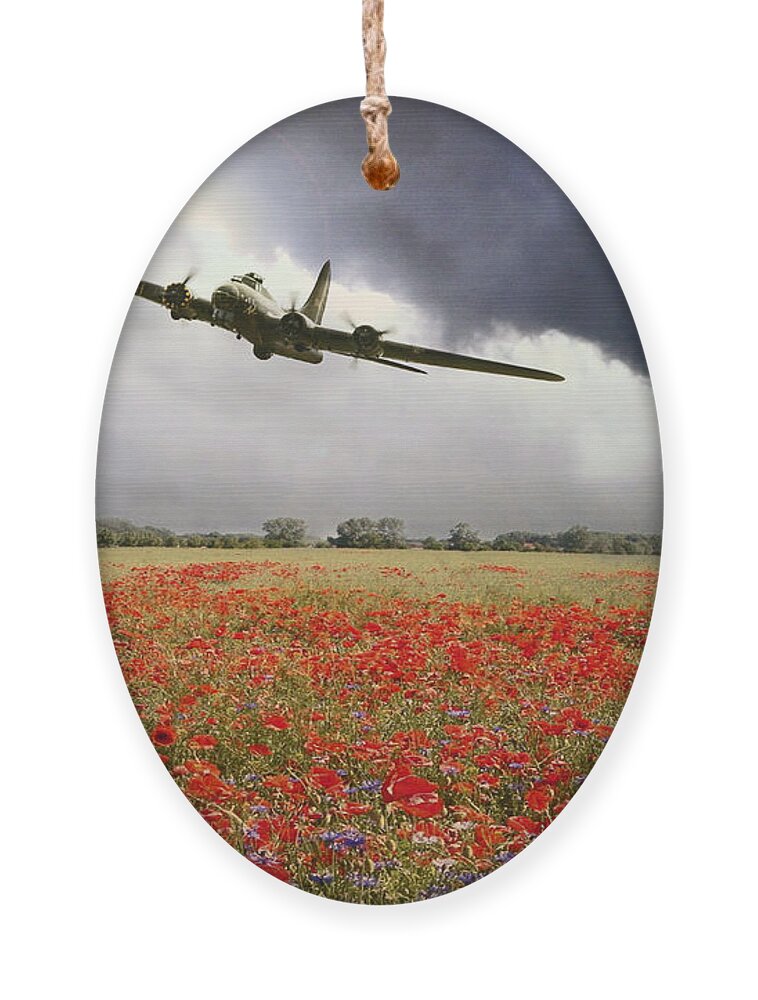 B-17 Flying Fortress Ornament featuring the digital art B-17 Poppy Pride by Airpower Art