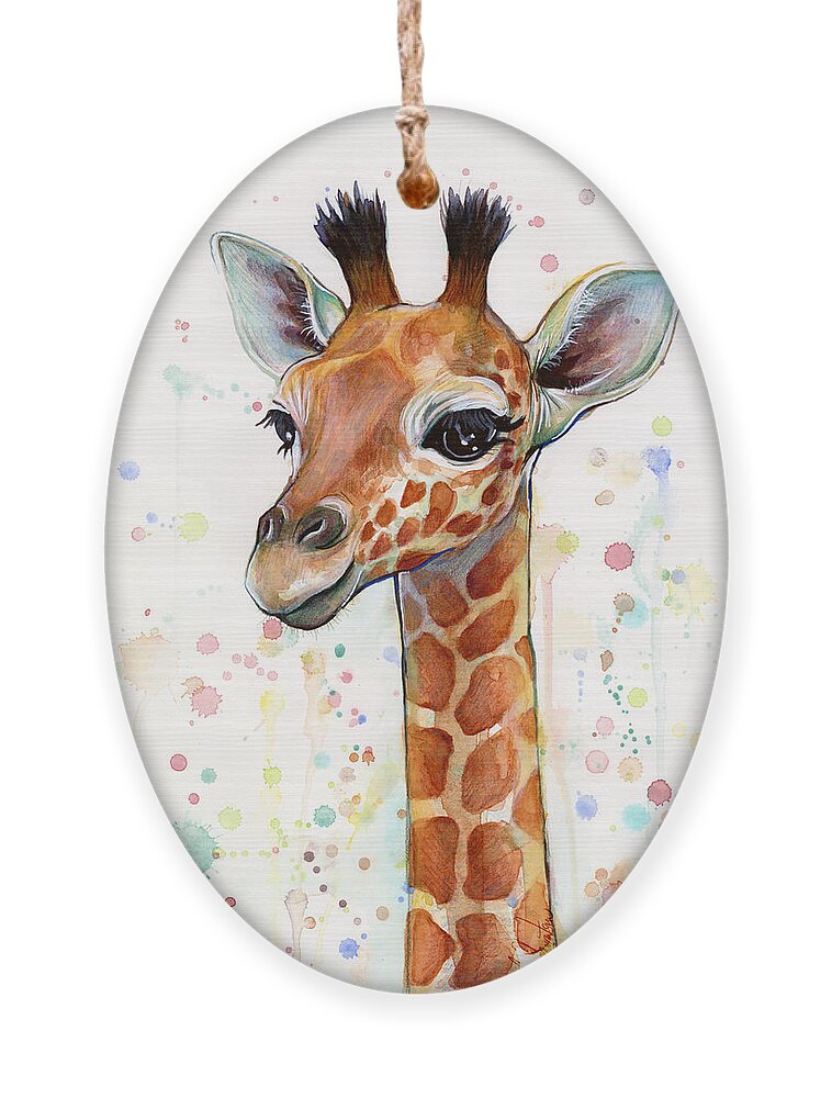 #faatoppicks Ornament featuring the painting Baby Giraffe Watercolor by Olga Shvartsur