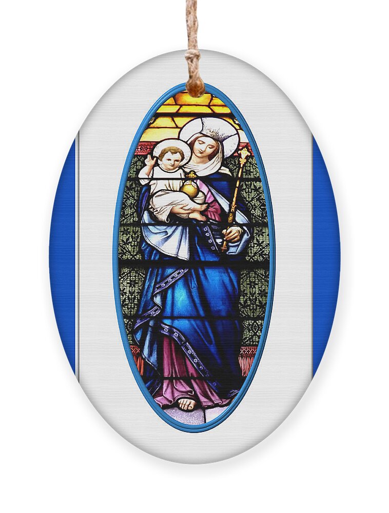 Baby Jesus Ornament featuring the photograph Baby Jesus and The Queen of Heaven Stained Glass Window by Rose Santuci-Sofranko