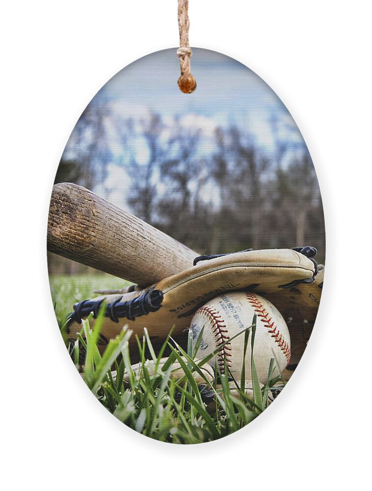 Baseball Ornament featuring the photograph Backyard Baseball Memories by Cricket Hackmann