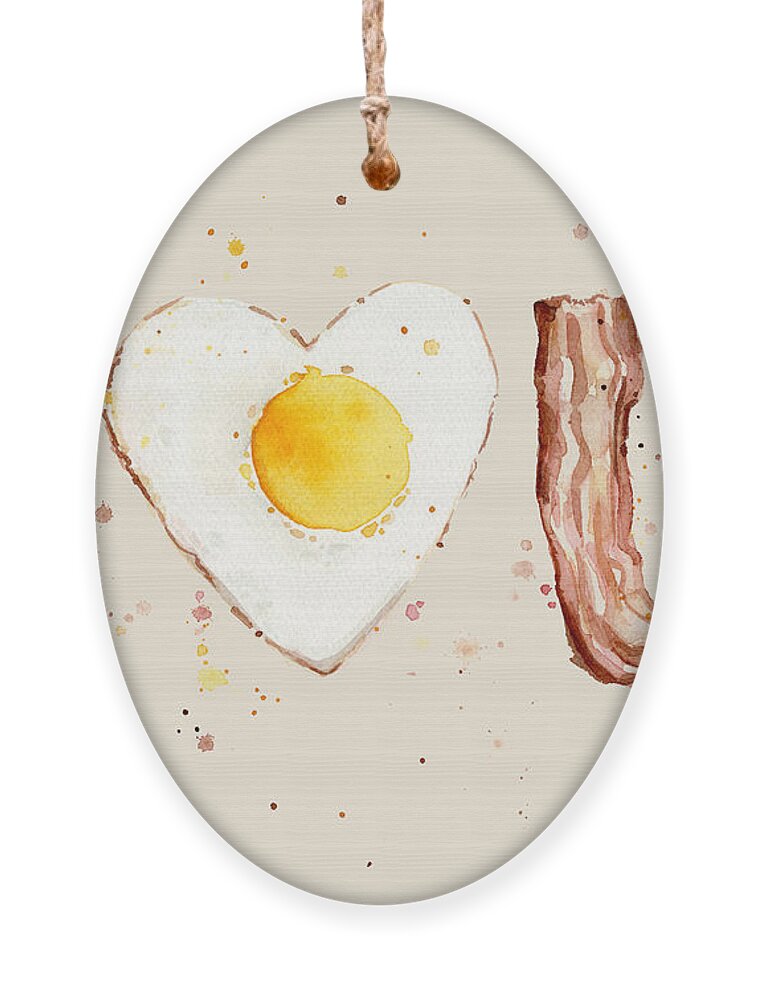 #faaAdWordsBest Ornament featuring the painting Bacon and Egg I Heart You Watercolor by Olga Shvartsur
