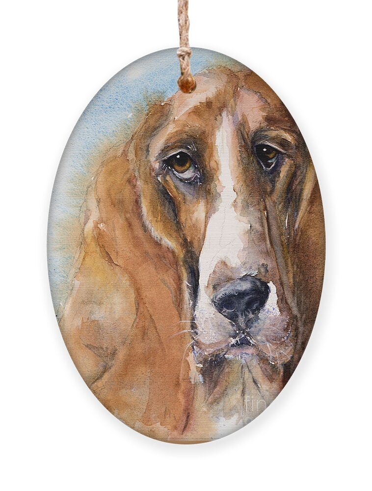 Dog Ornament featuring the painting Basset Hound by Judith Levins